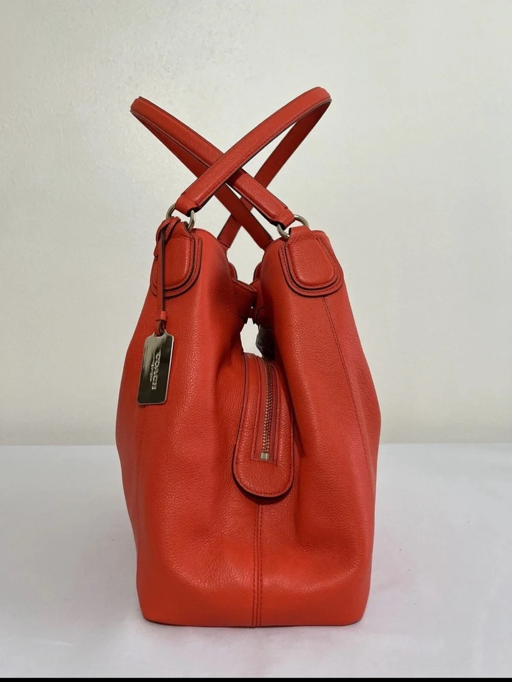 Coach Bright Orange Pebble Leather Shoulder Bag - Picture 5 of 16
